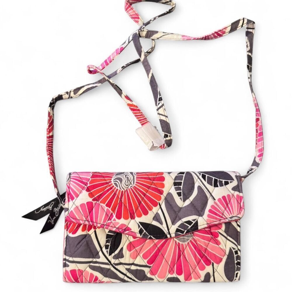 Vera Bradley Cheery Blossoms Wallet Wristlet Crossbody Floral Quilted Organizer
